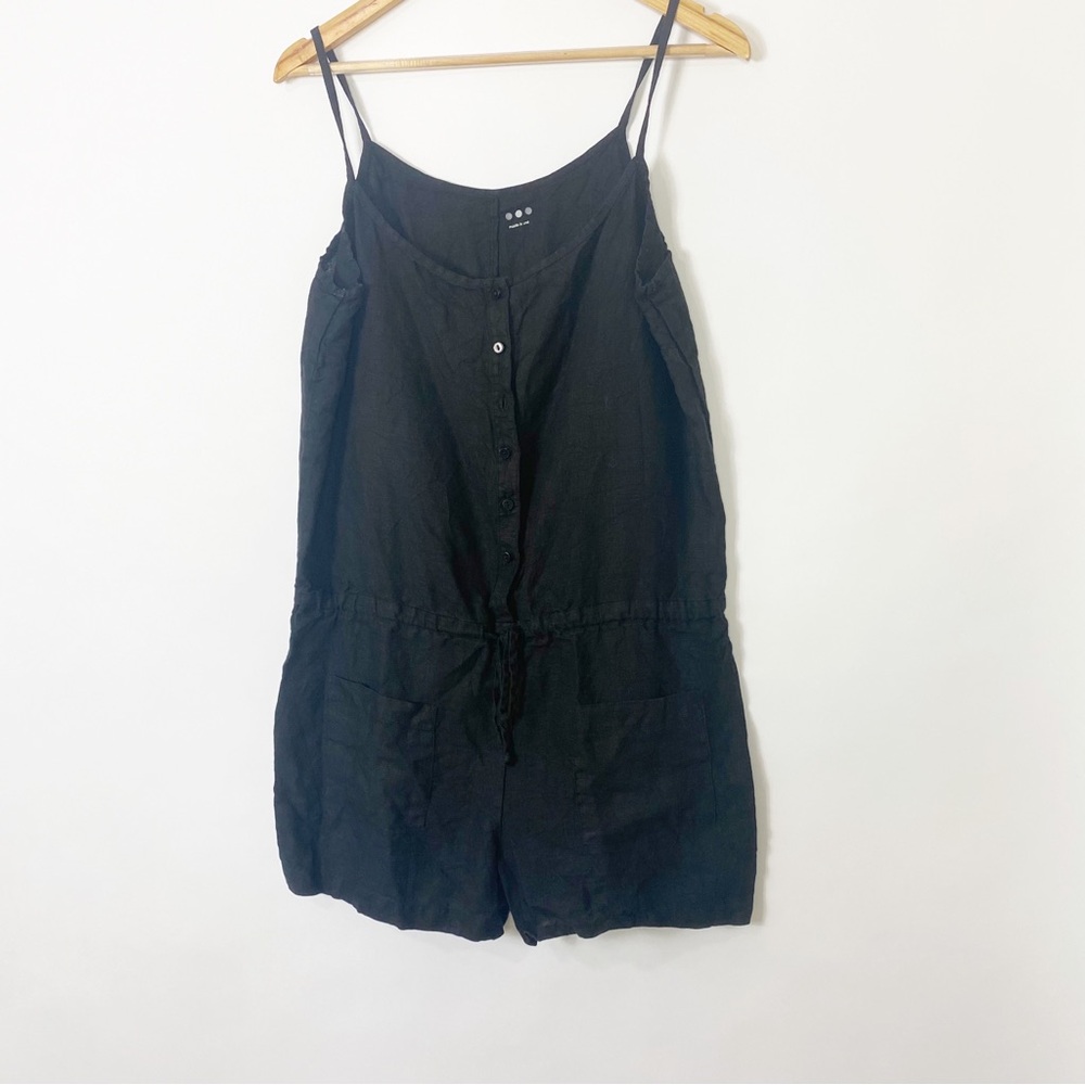 Three Dots Black Button-Up RomperCute Stylish Casual Comfy Summer LinenFeel S-M
